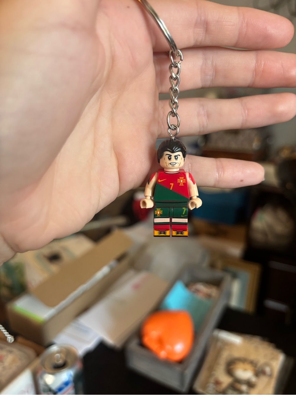 Lego Red and Green Soccer Player Keychain